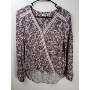 Max Studio Women’s Small Faux Wrap Top V-Neck Floral Print Long Sleeve